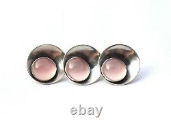 Vintage Ne From Denmark Sterling Silver And Rose Quartz Brooch And Earrings Set