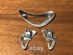 Vintage Neils Erik From Sterling Silver Atomic Brooch Earring Set Denmark