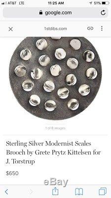 Vintage Norway J Tostrup Sterling Silver Scales Brooch by Grete Prytz Kittelsen