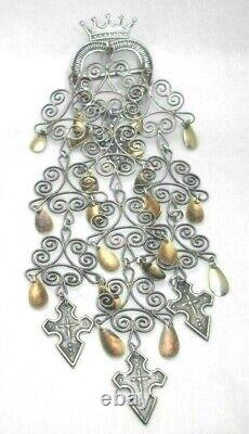 Vintage Norwegian 830s Silver Solje Brooch 5.5 Crown, Heart, Cross Norway