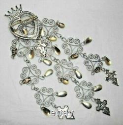 Vintage Norwegian 830s Silver Solje Brooch 5.5 Crown, Heart, Cross Norway