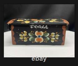 Vintage Norwegian traditional Scandinavian Rosemaling wooden Jewelry Trinket box