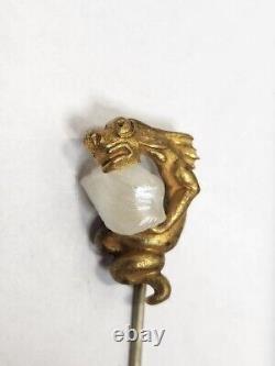 Vintage One Of A Kind Pearl, In A Gold Dragon Stick Pin Hat Pin Rare P. S. Co