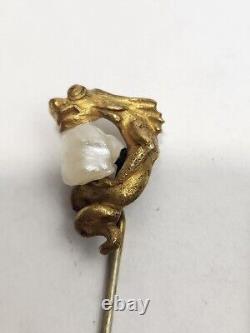 Vintage One Of A Kind Pearl, In A Gold Dragon Stick Pin Hat Pin Rare P. S. Co