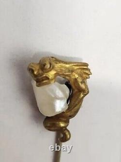 Vintage One Of A Kind Pearl, In A Gold Dragon Stick Pin Hat Pin Rare P. S. Co