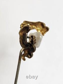 Vintage One Of A Kind Pearl, In A Gold Dragon Stick Pin Hat Pin Rare P. S. Co