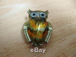 Vintage Owl Pin / Brooch Guilloche Enamel Sterling Silver David Andersen