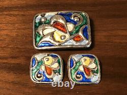 Vintage Oystein Balle Modern Abstract Brooch Earrings Set Sterling Silver Norway