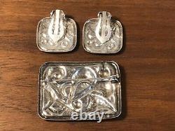 Vintage Oystein Balle Modern Abstract Brooch Earrings Set Sterling Silver Norway