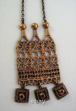 Vintage PENTTI SARPANEVA Finland BRUTALIST Bronze Necklace Dangle Pendant