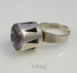 Vintage Rare Huge Artistic Modern ALTON SWEDEN 935 Sterling Silver Amethyst Ring