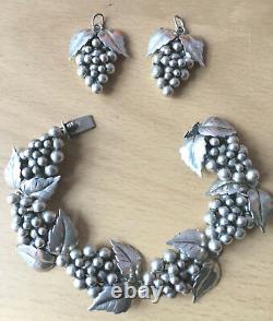 Vintage S. Christian Fogh SCF Sterling DENMARK Grapes Bracelet Earrings set 53 GR