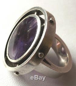 Vintage Scandinavian Danish Purple Amethyst Quartz Sterlng Silver Ring Statement