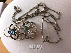 Vintage Scandinavian MID Century Blue Spinel Sterling Silver Necklace Pendant