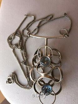 Vintage Scandinavian MID Century Blue Spinel Sterling Silver Necklace Pendant