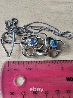 Vintage Scandinavian MID Century Blue Spinel Sterling Silver Necklace Pendant