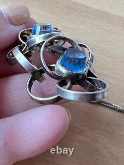 Vintage Scandinavian MID Century Blue Spinel Sterling Silver Necklace Pendant