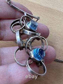 Vintage Scandinavian MID Century Blue Spinel Sterling Silver Necklace Pendant