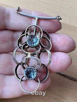 Vintage Scandinavian MID Century Blue Spinel Sterling Silver Necklace Pendant