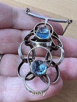 Vintage Scandinavian MID Century Blue Spinel Sterling Silver Necklace Pendant