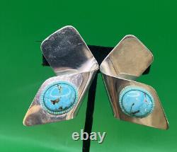 Vintage Scandinavian Modernist Gunn Trigere Cabochon Sterling Silver Earrings