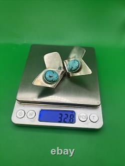 Vintage Scandinavian Modernist Gunn Trigere Cabochon Sterling Silver Earrings