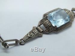 Vintage Scandinavian Norwegian Art Deco Silver & Aquamarine Paste Bracelet