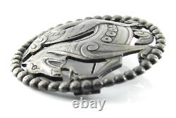 Vintage Scandinavian Signed BH 830 Silver Dragon Serpent Round Brooch