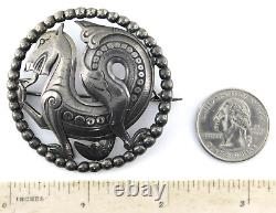 Vintage Scandinavian Signed BH 830 Silver Dragon Serpent Round Brooch