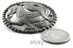 Vintage Scandinavian Signed BH 830 Silver Dragon Serpent Round Brooch