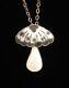 Vintage Scandinavian Sterling Silver Guilloche Enamel Mushroom Pendant Necklace