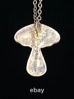 Vintage Scandinavian Sterling Silver Guilloche Enamel Mushroom Pendant Necklace
