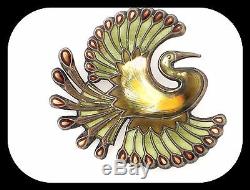 Vintage Signed DAVID ANDERSEN NORWAY STERLING 925 ENAMEL Bird of Paradise BROOCH