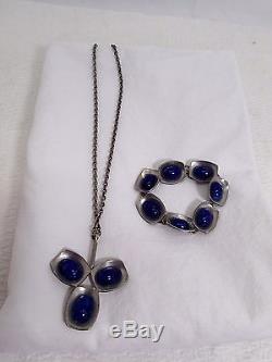 Vintage Signed Georg Jensen Matching Necklace & Bracelet Blue Stones Beautiful