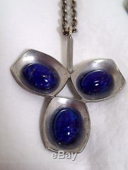 Vintage Signed Georg Jensen Matching Necklace & Bracelet Blue Stones Beautiful