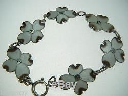 Vintage Signed Sterling Enamel Dogwood Blossom Bracelet