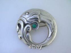 Vintage Sterling GEORG JENSEN Pin / Brooch Fish with Green Cabochon Denmark