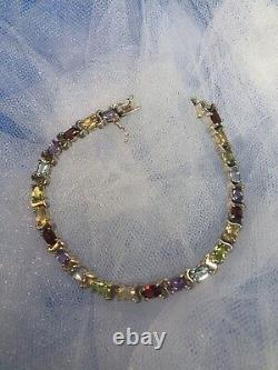 Vintage Sterling Silver 925 Multi Gemstone Linked Bracelet