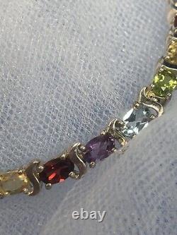 Vintage Sterling Silver 925 Multi Gemstone Linked Bracelet