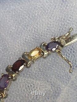 Vintage Sterling Silver 925 Multi Gemstone Linked Bracelet