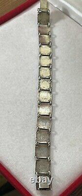 Vintage Sterling Silver Black White Guilloche Enamel Bracelet Scandinavian 925S