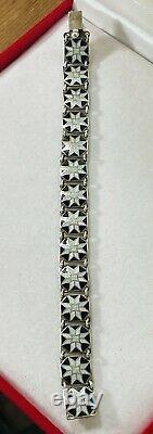 Vintage Sterling Silver Black White Guilloche Enamel Bracelet Scandinavian 925S