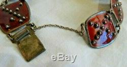 Vintage Sterling Silver & Deep Red Enamel Norwegian Karl A. Rasmussen Bracelet