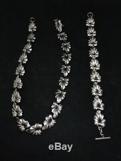 Vintage Sterling Silver Denmark 925s Flowers N. E From Necklace Bracelet Set