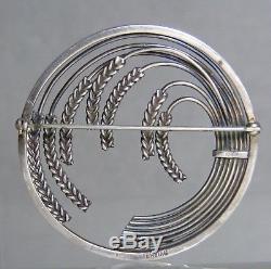 Vintage Sterling Silver Denmark Circle Pin with Wheat Sheaf Georg Jensen Design
