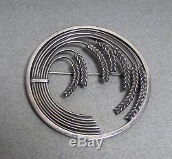 Vintage Sterling Silver Denmark Circle Pin with Wheat Sheaf Georg Jensen Design