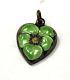 Vintage Sterling Silver Green Enamel Floral Pansy Puffed Heart Charm