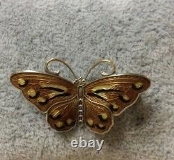 Vintage Sterling Silver Guilloche Enamel Butterfly Pin Brooch Hroar Prydz Norway