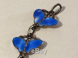 Vintage Sterling Silver Norway Enamel Blue Butterfly Bracelet 925