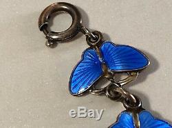Vintage Sterling Silver Norway Enamel Blue Butterfly Bracelet 925